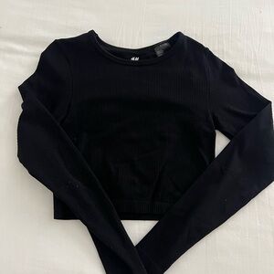 H&M Black Fitted Crop Bodysuit